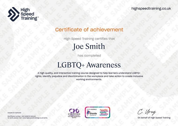 Sample LGBTQ+ Awareness Certificate