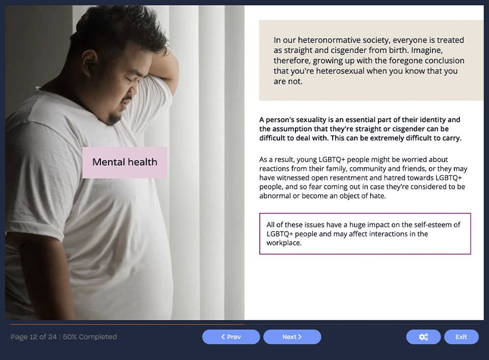 Course screenshot showing mental health