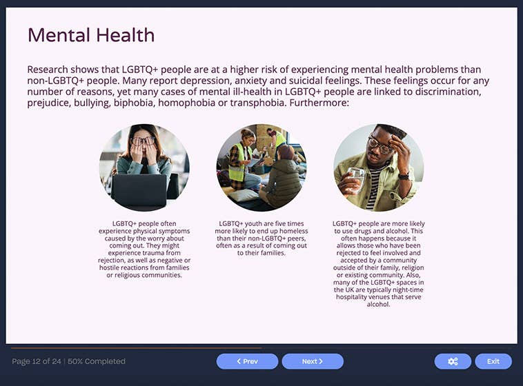 Course screenshot showing mental health
