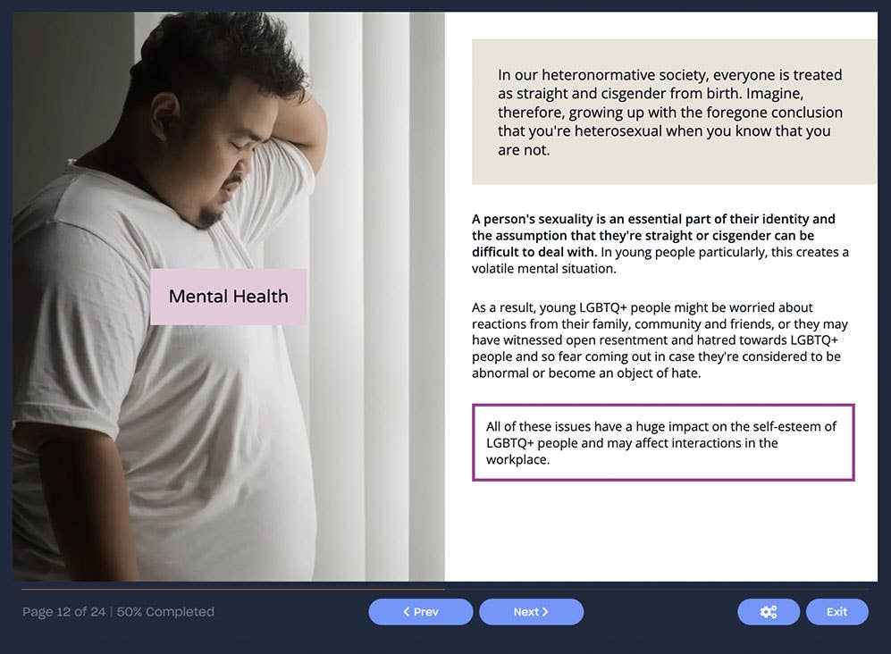 Course screenshot showing mental health