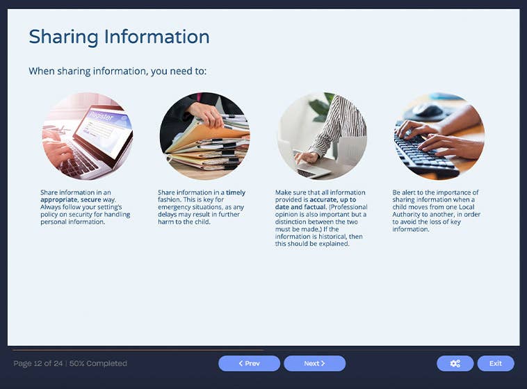 Course screenshot showing how to share information