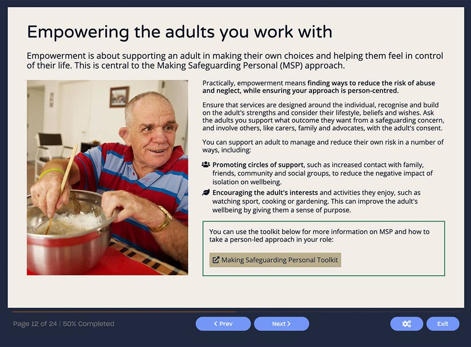 Course screenshot describing how to empower the adults you work with