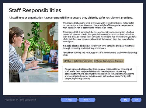 Course screenshot showing staff responsibilities