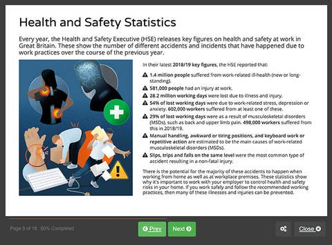 Course screen showing Health and Safety Statistics
