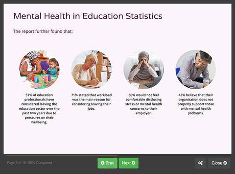 Course Screenshot showing Mental Health in Education statistics
