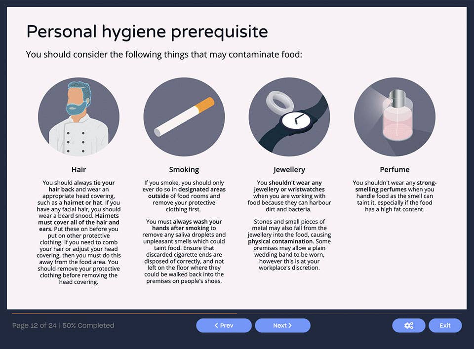 Course screenshot showing personal hygiene prerequisite