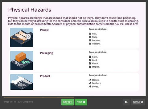Course screenshot showing physical hazards