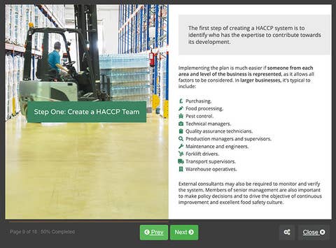Course screenshot showing step one create a haccp team