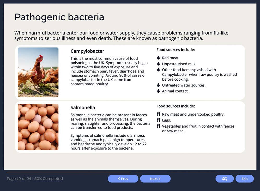 Course screenshot showing pathogenic bacteria