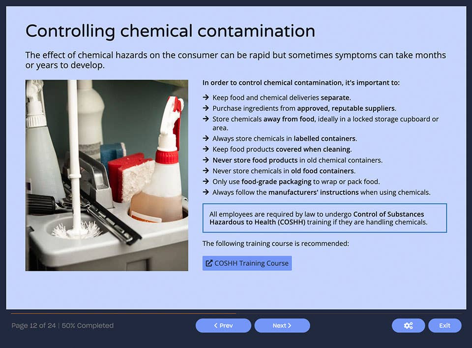 Course screenshot - Controlling chemical contamination