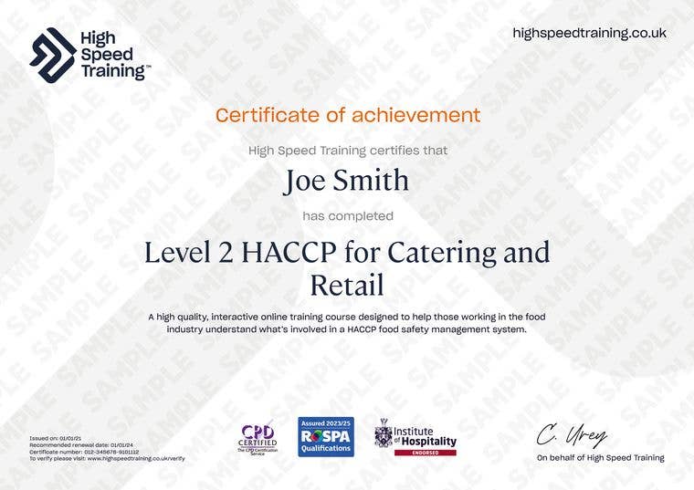 Sample Level 2 HACCP for Catering and Retail Certificate