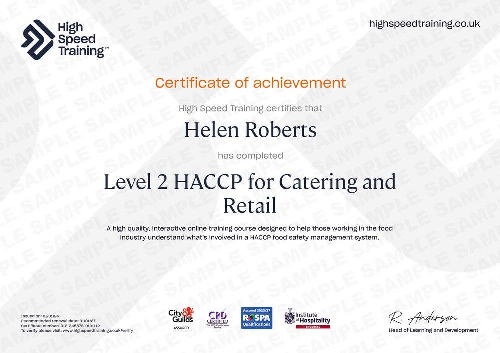 Sample Level 2 HACCP for Catering and Retail Certificate