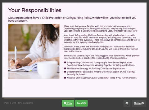 Course screenshot showing your responsibilities