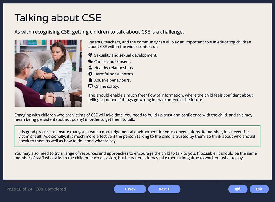 Course screenshot showing talking about CSE
