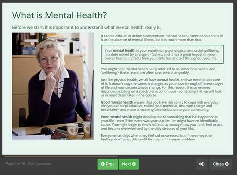 Course screenshot showing what is mental health