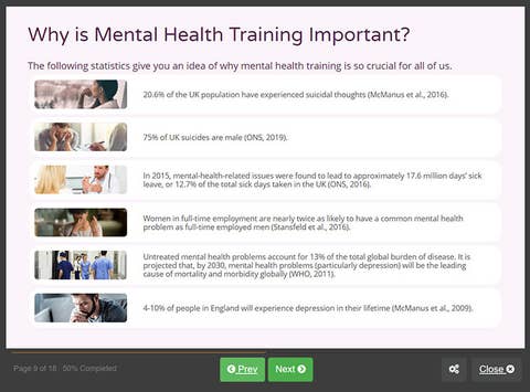 Course screenshot showing why is mental health training important?