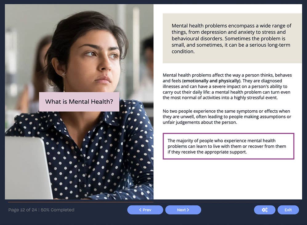 Course screenshot showing what is mental health