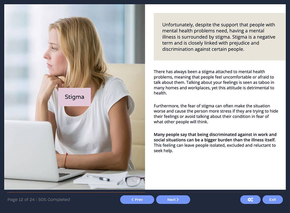 Course screenshot showing stigma