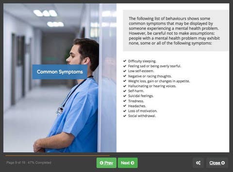 Course screenshot showing coming common symptoms