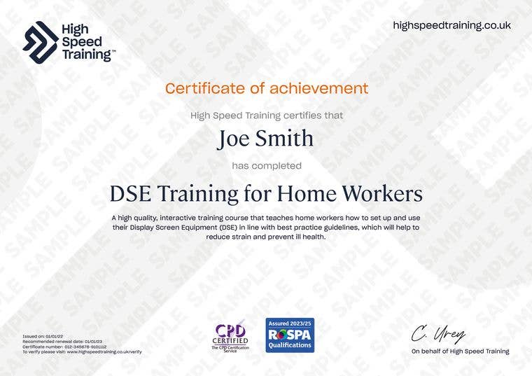Sample DSE Training for Home Workers Certificate