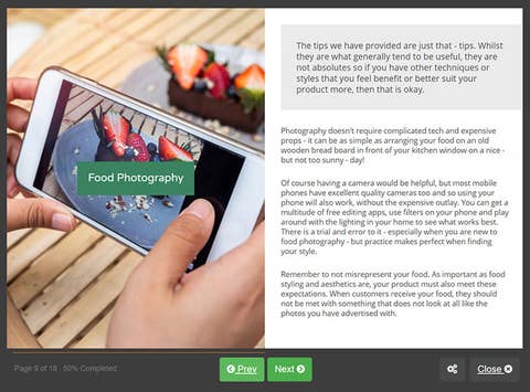 Course screenshot showing food photography