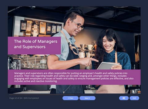 Course screenshot showing the roles of managers and supervisors