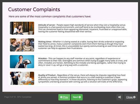 Course screenshot showing customer complaints