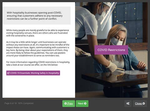 Course screenshot for covid restrictions