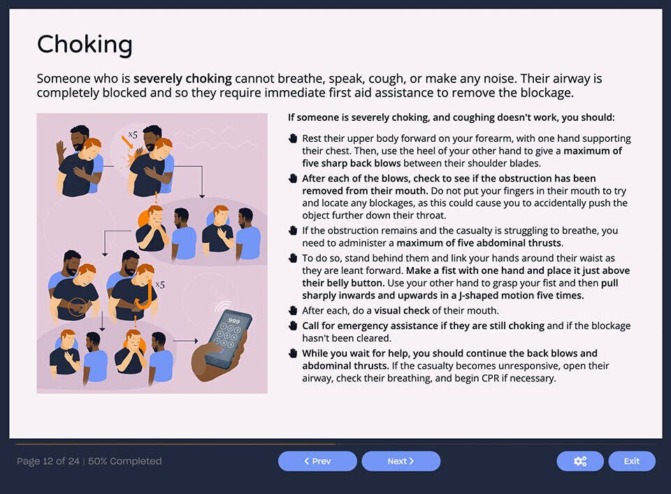 Course screenshot showing choking