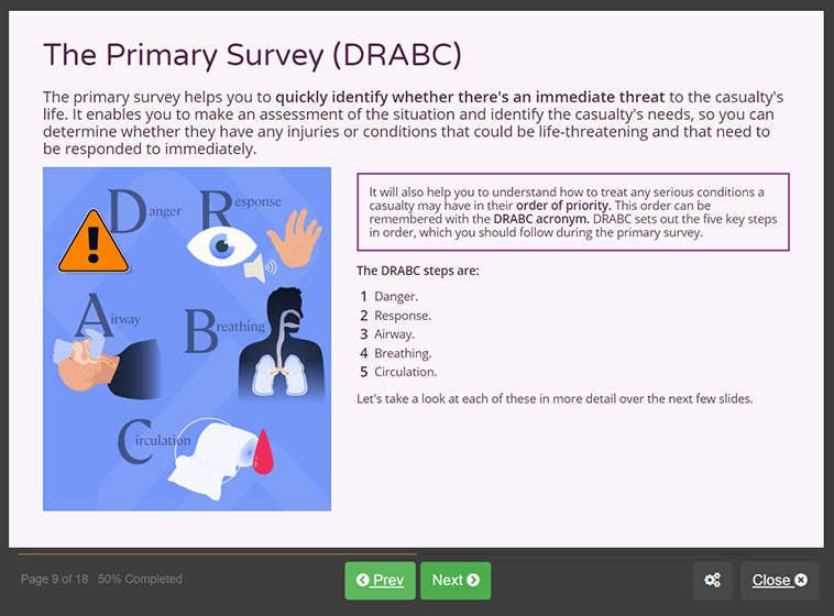 Course screenshot showing the primary survey