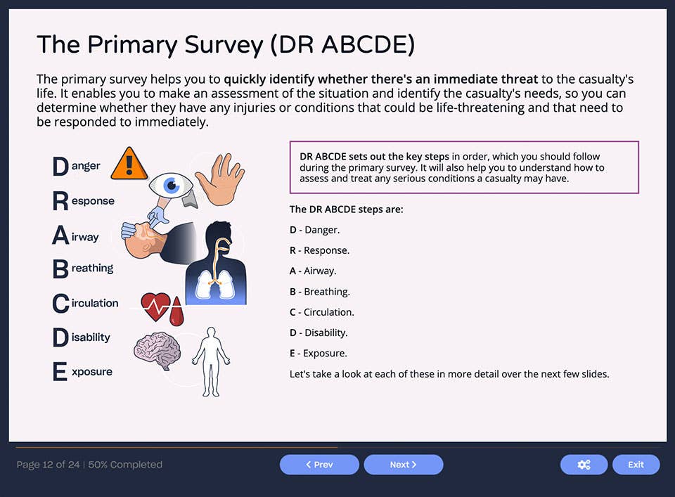Course screenshot showing the primary survey