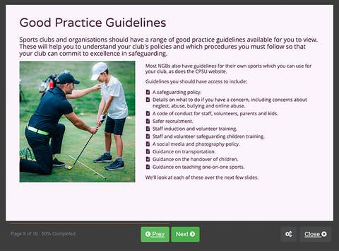 Course screenshot showing good practice guidelines