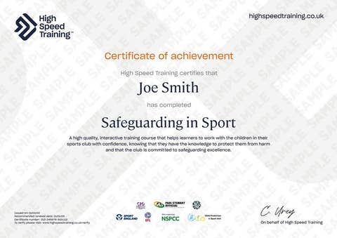 Sample Safeguarding in Sport Certificate