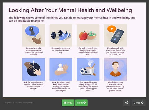 Course screenshot showing how to look after your mental health and wellbeing
