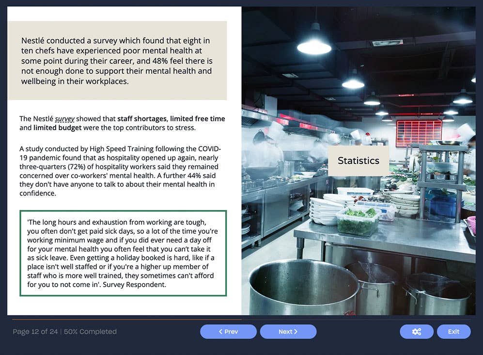 Course screenshot showing statistics