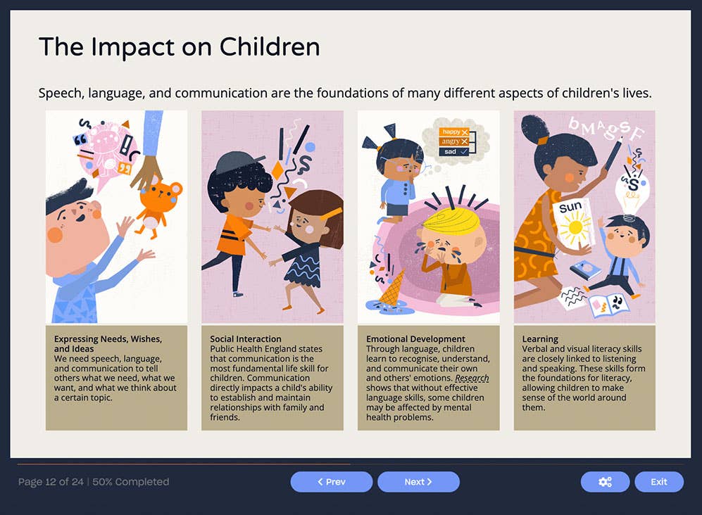 Course screenshot showing the impact on children