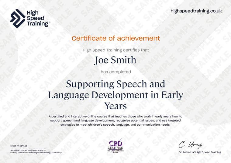 Sample Supporting Speech & Language Development In Early Years Certificate