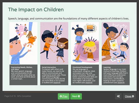 Course screenshot showing the impact on children