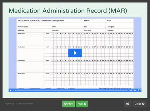 Course screenshot showing Medication Administration Record (MAR)