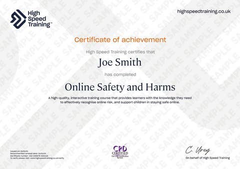 Sample Online Safety and Harms certificate