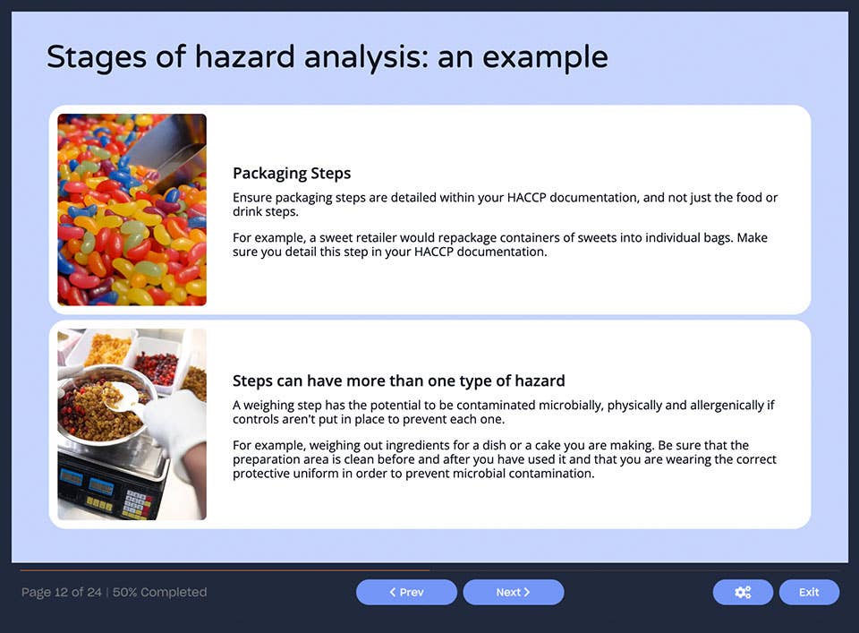 Course screenshot showing Stages of Hazard Analysis