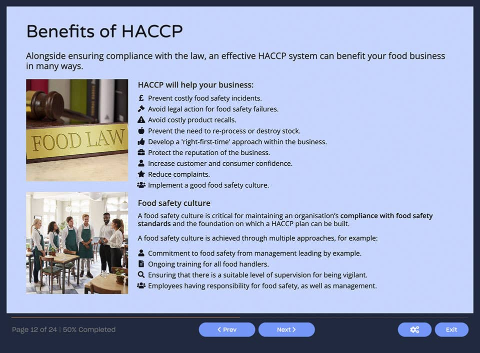 Course screenshot - Benefits of HACCP