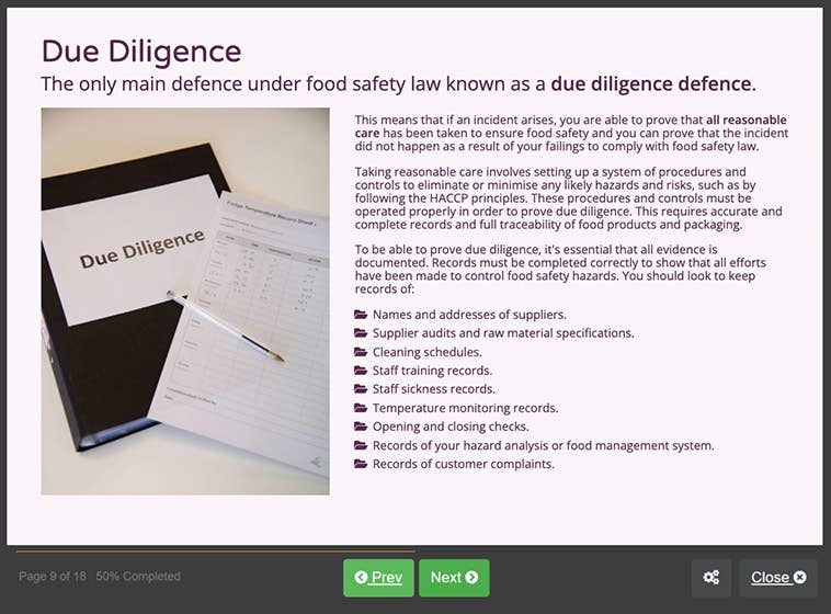 Course screenshot showing due dilligence