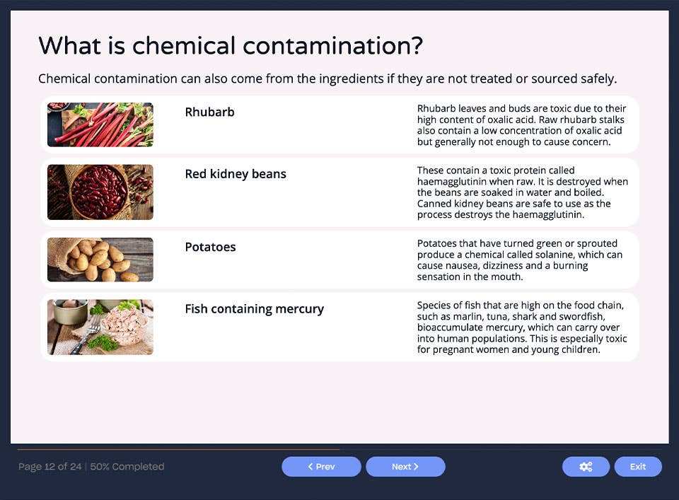 Course screenshot showing what is chemical contamination