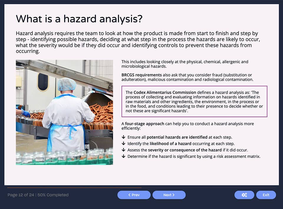 Course screenshot showing what is a hazard analysis?
