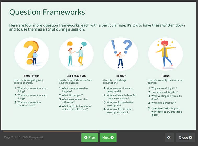 Screenshot showing question frameworks