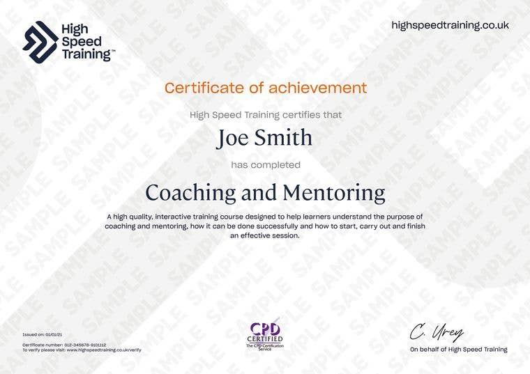 Sample Coaching and Mentoring Certificate