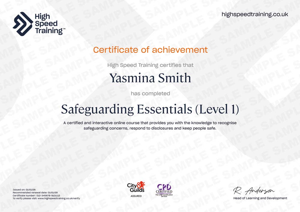 Sample Safeguarding Essentials (Level 1) Certificate