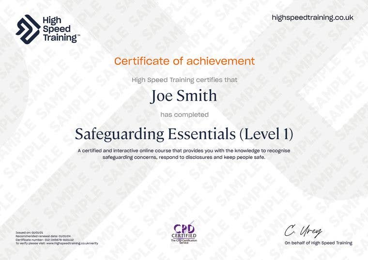 Sample Safeguarding Essentials (Level 1) Certificate