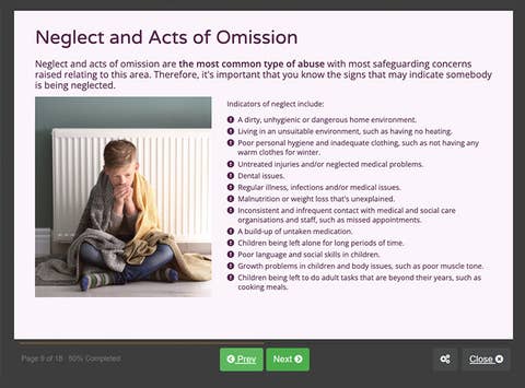 Course screenshot showing neglect and acts of omission